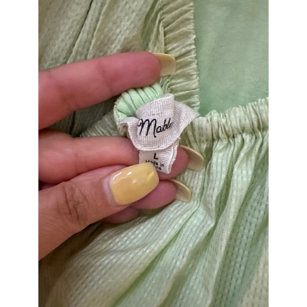 Mable Cottagecore Milkmaid Ruffle Mini Dress Open Back with Bow Size Med Green - Picture 4 of 5